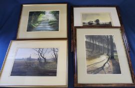 4 framed watercolours depicting Louth views by local artist Tom Brooker, largest  50cm x 55cm