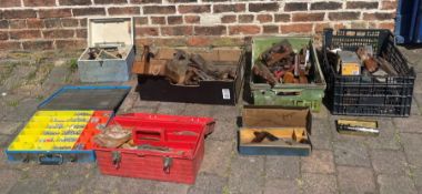 Selection of woodwork tools, including planes, screws etc