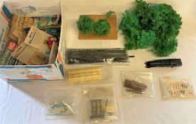 Selection of track accessories, including trees/foliage, track, several boxed Merit accessories,