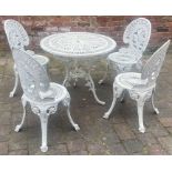 4 painted cast aluminium garden chairs and pierced decorative circular top table