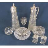 Claret jugs with mask detail to spout, Royal Doulton crystal posie vases, candle holders etc