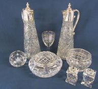 Claret jugs with mask detail to spout, Royal Doulton crystal posie vases, candle holders etc