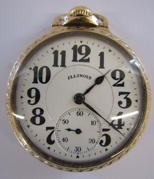Illinois 'Bunn Special' gold plated with glass back 60 hour pocket watch - 4732172