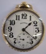 Illinois 'Bunn Special' gold plated with glass back 60 hour pocket watch - 4732172