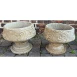 Pair of concrete fleur de lys garden urns