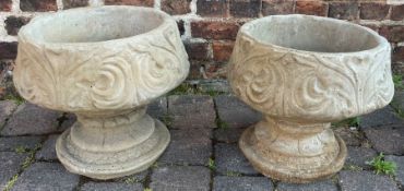 Pair of concrete fleur de lys garden urns