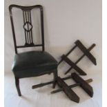 Pair of large wooden clamps and a low Edwardian chair