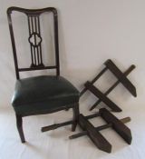 Pair of large wooden clamps and a low Edwardian chair