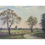 Clive Browne framed oil on board depicting rural village scene - approx. 48cm x 37.5cm
