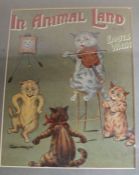 Framed book cover "In Animal Land with Louis Wain" 34.5cm x 39cm believed to be c. 1904