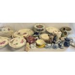 Selection of ceramics including Delft ware, dressing table set, cake stands etc