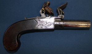 19th century flintlock pocket pistol with concealed trigger, engraved to lock plate "Parker of