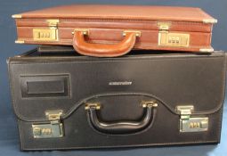 Italian tan leather briefcase by Tanners of London & Custom pilots bag - both with unused