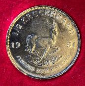 1981 half Krugerrand gold coin in a red velvet case