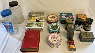 Selection of various tins including Novel Chocolate biscuits, Bournville Cocoa, Quality Street,