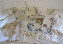 Collection of linen - table cloths, doilies etc some hand embroidered