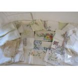 Collection of linen - table cloths, doilies etc some hand embroidered