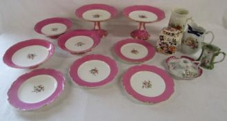 Dessert service includes stemmed dishes, footed bowls and plates also Mason's lidded pot and