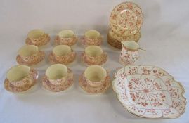 Mintons tea set with orange design - cake plate broken and some pieces repaired