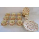 Mintons tea set with orange design - cake plate broken and some pieces repaired