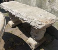 Large straight concrete timber seat on squirrel plinths