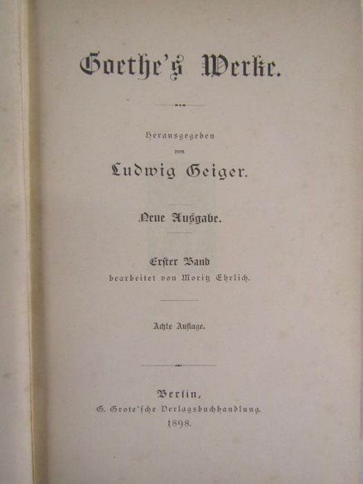 Goethe's Werke volumes 1-10 issued by Ludwig Geiger published in Berlin with handwritten inscription - Image 3 of 4