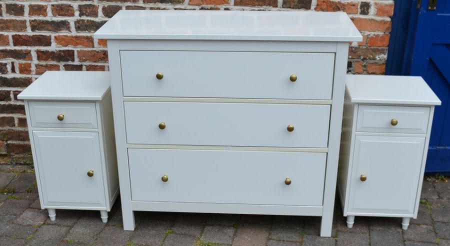 Modern white chest of drawers and 2 bedside cabinets