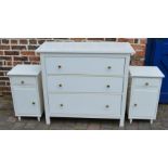 Modern white chest of drawers and 2 bedside cabinets