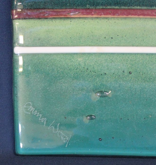 2 abstract glass panels, one signed Emma Wood (20th century British) largest 54.5cm x 40cm - Image 2 of 2