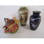 Late 19th  / early 20th century Japanese vase with enamel bird decoration and character mark to