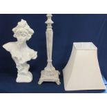 Modern ceramic Art Nouveau style female bust & lime wash look table lamp