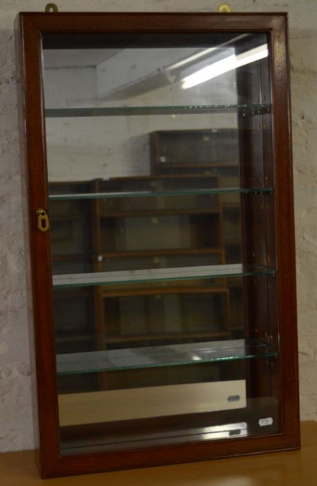 Mahogany display wall cabinet with 4 glass shelves 76cm by 46cm by 10.5cm