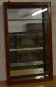 Mahogany display wall cabinet with 4 glass shelves 76cm by 46cm by 10.5cm