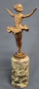 After Ferdinand Preiss, bronze figure of girl ballerina on marble column 33cm high