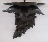 Black Forest wooden shelf with carved eagle above acorns - approx. 44cm x 42.5cm