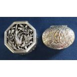 Chinese silver octagonal vinaigrette with bird and flower decoration and Continental vinaigrette