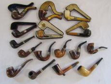 Collection of silver collared smokers pipes also include a 18ct rolled gold calabash pipe