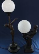 Late 20th century Art Deco style resin table lamp dated 1998 44cm high & one other bronze style