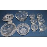 Cut glass fruit bowl with etched decoration, Dartington glass trifle bowl, set of 6 sundae glasses &