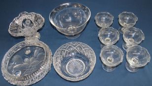 Cut glass fruit bowl with etched decoration, Dartington glass trifle bowl, set of 6 sundae glasses &