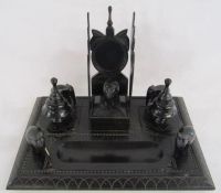 Ebony desk tidy - pen and ink stand with elephant design approx. 18.5cm x 26.5cm (all pieces are
