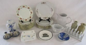 Collection of ceramics includes - 2 small stoneware bottles, Czechoslovakia plates, Best English