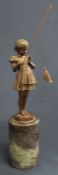 After Ferdinand Preiss, bronze figure of girl fishing on marble column 31cm high