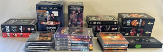 Selection of approximately 40 Dr Who DVDs, CD soundtracks and a VHS
