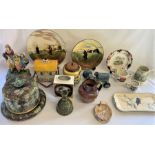 Selection of various ceramics including 3 Royal Doulton plates, a cheese dome (with damage to