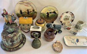 Selection of various ceramics including 3 Royal Doulton plates, a cheese dome (with damage to
