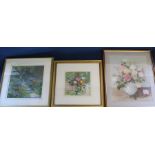 Lincolnshire artists - 3 works: framed pastel depicting vase of roses by Joan Hargreaves and