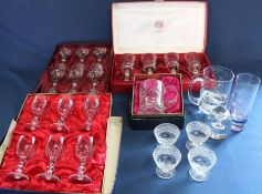 Set of 4 cut glass salts, 2 glass tankards, paperweight, Burgundy Collection of lead crystal glasses