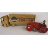 Triang clockwork tin tractor No2 and 'The Morris Furniture Group' wooden lorry
