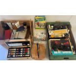 2 boxes of art supplies, including acrylic paints, sketching pencils, art books, etc and easel